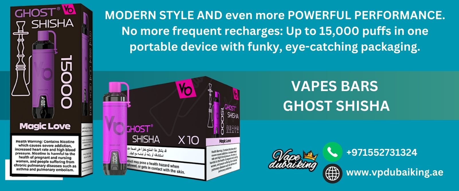 Vapes Bars Ghost Shisha 15000 Puffs 5Mg Nicotine