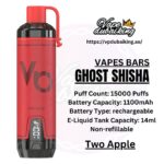 Vapes Bars Ghost Shisha 15000 Puffs Two Apple