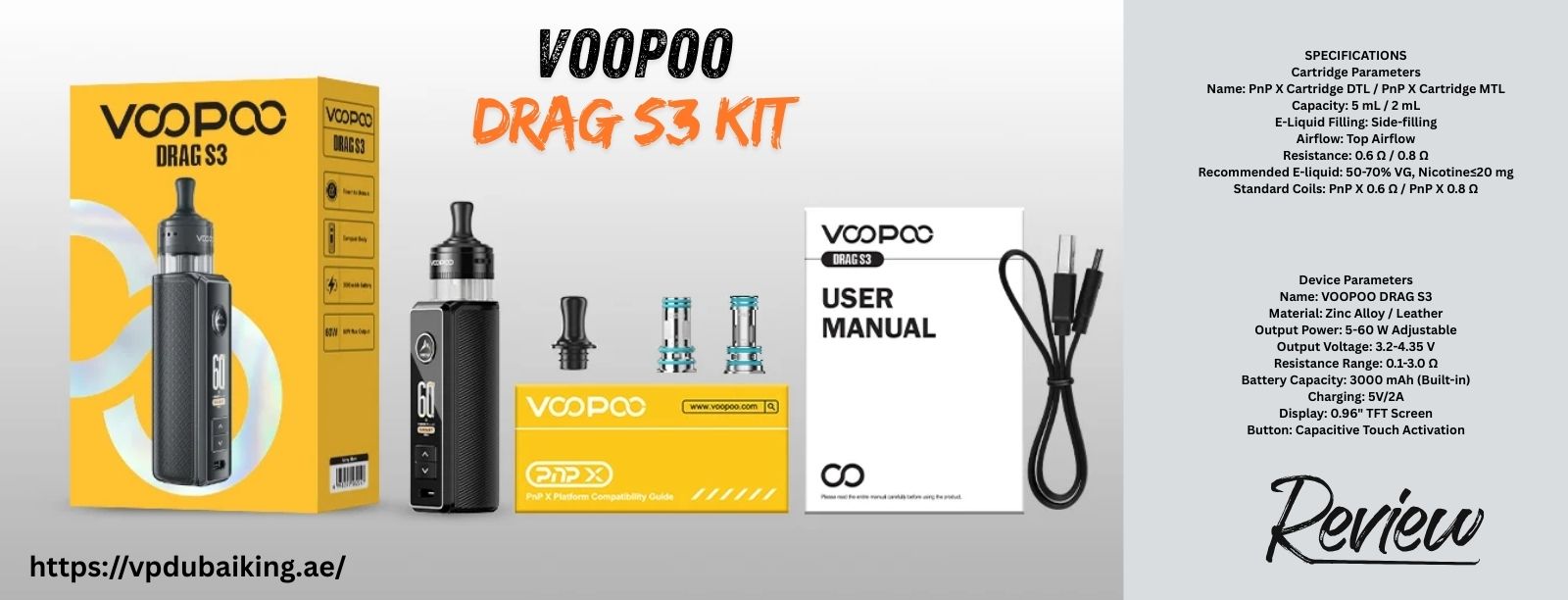 Voopoo Drag S3 Kit 60w with PnP X Cartridge 3 VooPoo Drag S3 Pod Kit Review in dubai